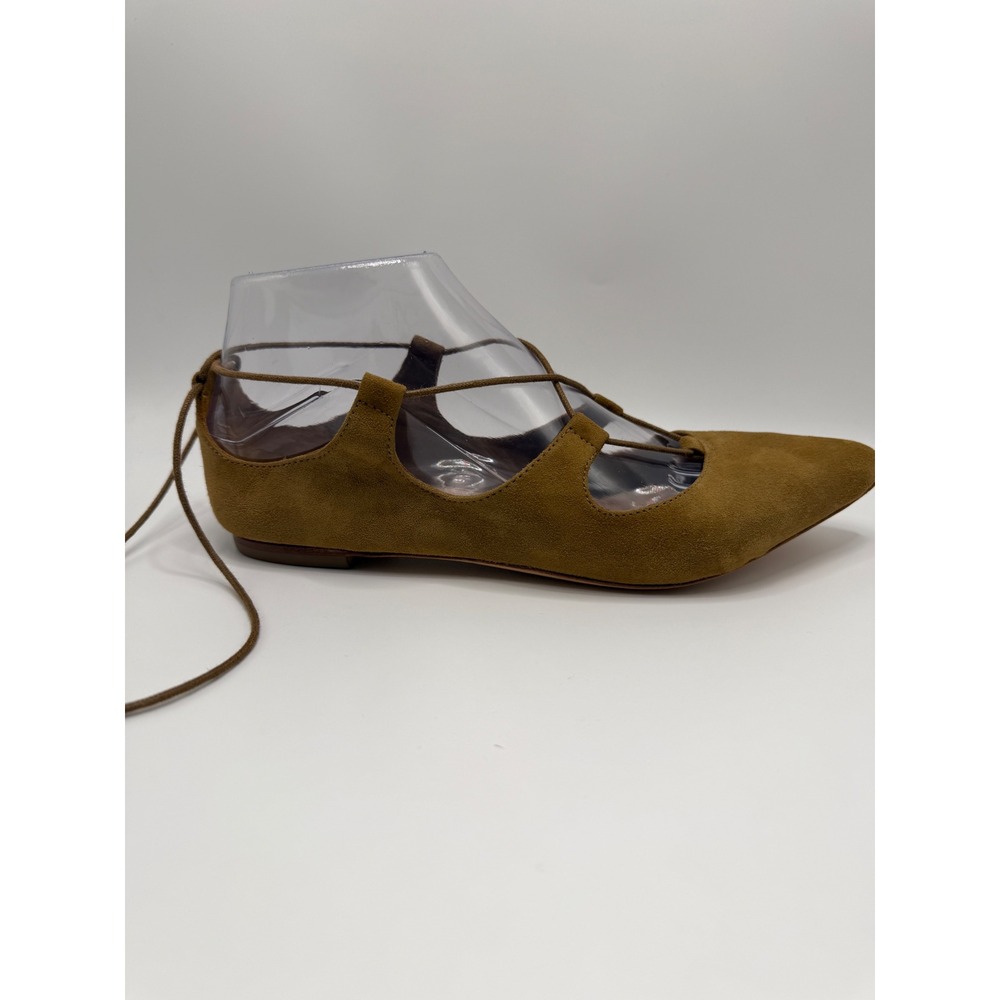 Loeffler Randall Ambra Suede Lace Up Pointed Toe Flats Mustard Yellow Size 6B